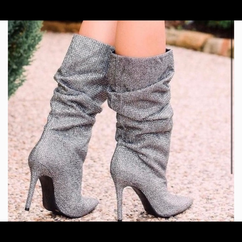 Jessica Simpson Rhinestone Pewter Slouch Boots!!